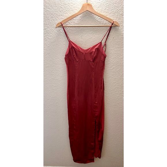 Free People Intimately City Cool Midi Slip Dress Venetian Red Satin Side Slit XS - Picture 3 of 9